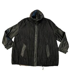 Artico Black Full Zip Spread Collar Peacock Royal Leather Jacket Womens Size 44